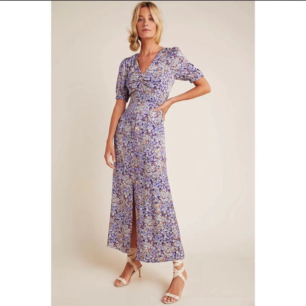 Anthropologie Purple Floral Maxi Sundress (size 0)